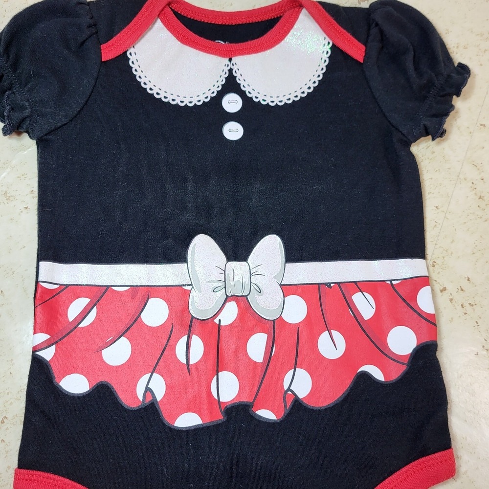 Minnie Mouse Disney Baby Bodysuit Snap Crotch Elastic Puff‎ Sleeves 12 months - Picture 3 of 5
